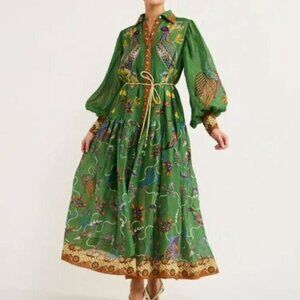 Boho Women's V-Neck Lantern Sleeve A-Line Patchwork Dress